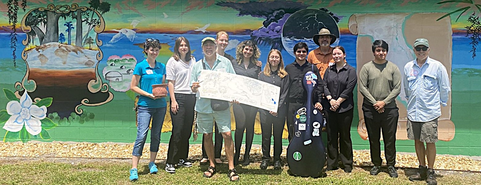 students in front of mural